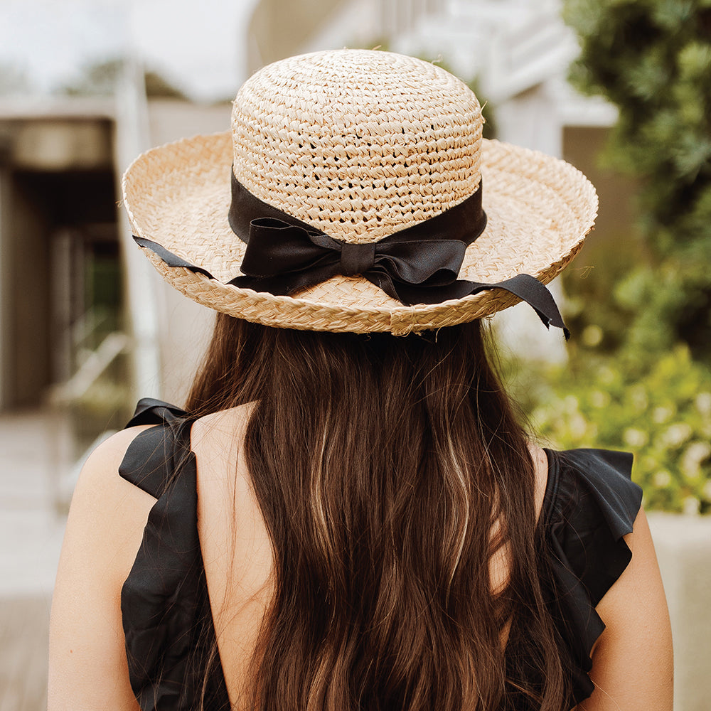 Chapeau Été en Paille Raphia Bio Crochetée naturel Bandeau noir SCALA