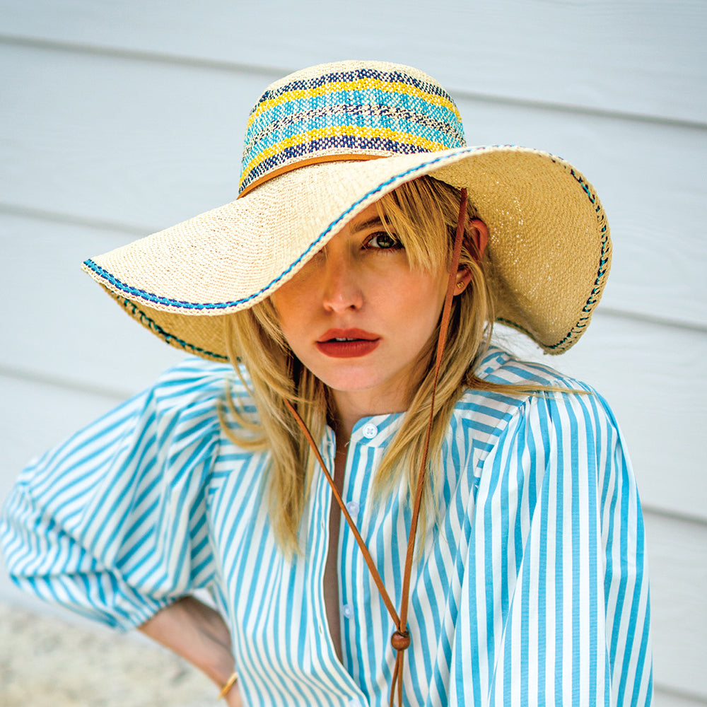 Chapeau Été à Bord Large en Paille Toyo Eloisa beige-turquoise SCALA