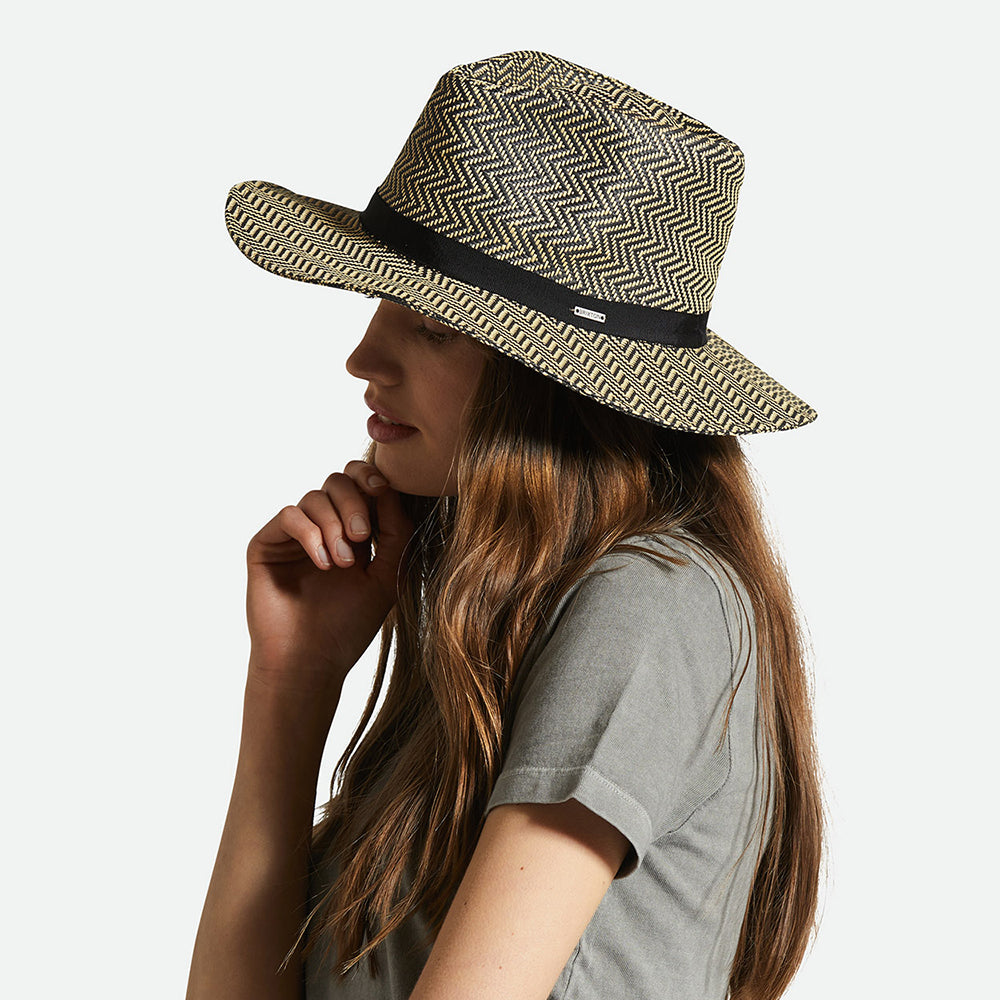 Chapeau Fedora en Paille Toyo à Chevrons Pliable Carolina noir-naturel BRIXTON