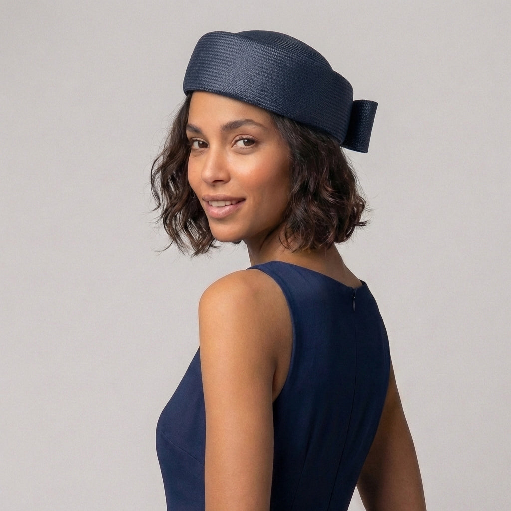 Chapeau Calot en Paille Jackie O bleu marine WHITELEY