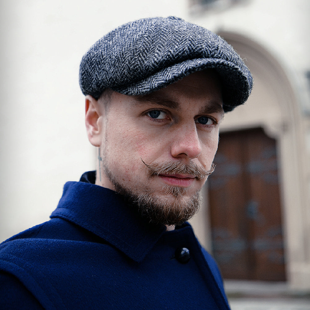 Casquette Gavroche en HARRIS TWEED à Chevrons Carloway anthracite FAILSWORTH
