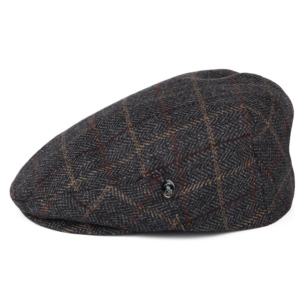Casquette Plate en Laine et Cachemire à Carreaux et Chevrons gris CITY SPORT