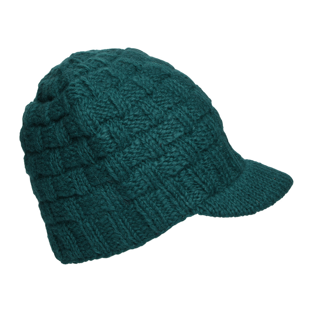 Bonnet à Visière Maille Nattée bleu sarcelle KUSAN