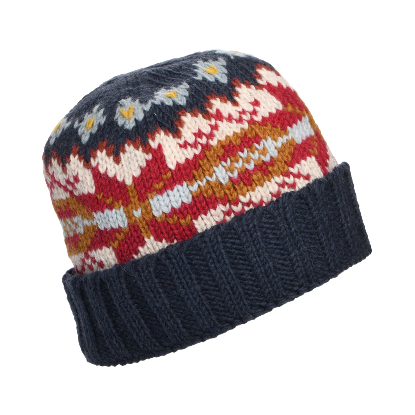 Bonnet à Revers Snowflake bleu-moutarde KUSAN