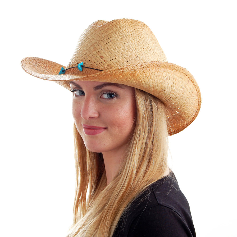 Chapeau de Cowboy en Paille Calamity Cattleman naturel SUR LA TÊTE