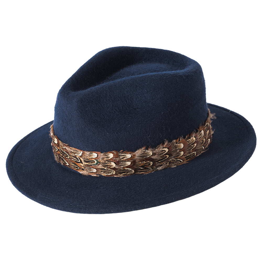Chapeau Fedora Plume Country bleu marine FAILSWORTH