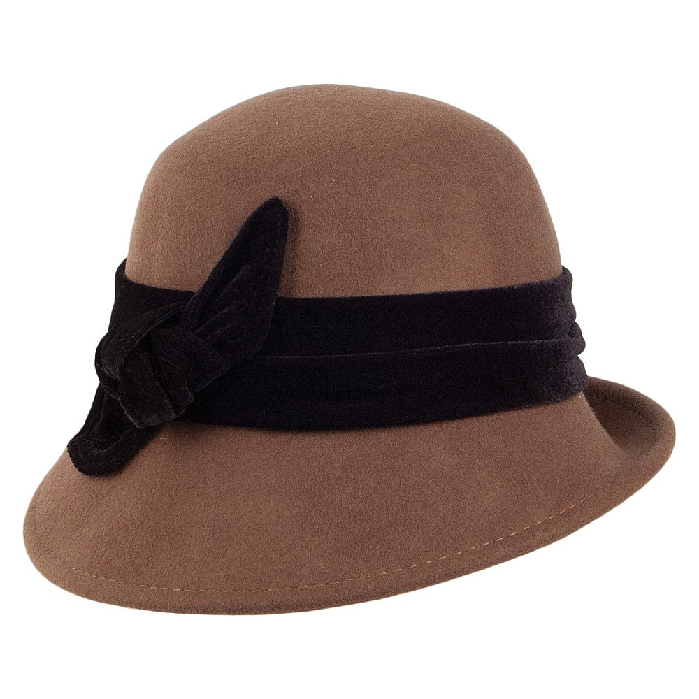 Chapeau Cloche en Laine Feutrée Bandeau en Velours Madeline noix de pécan SCALA
