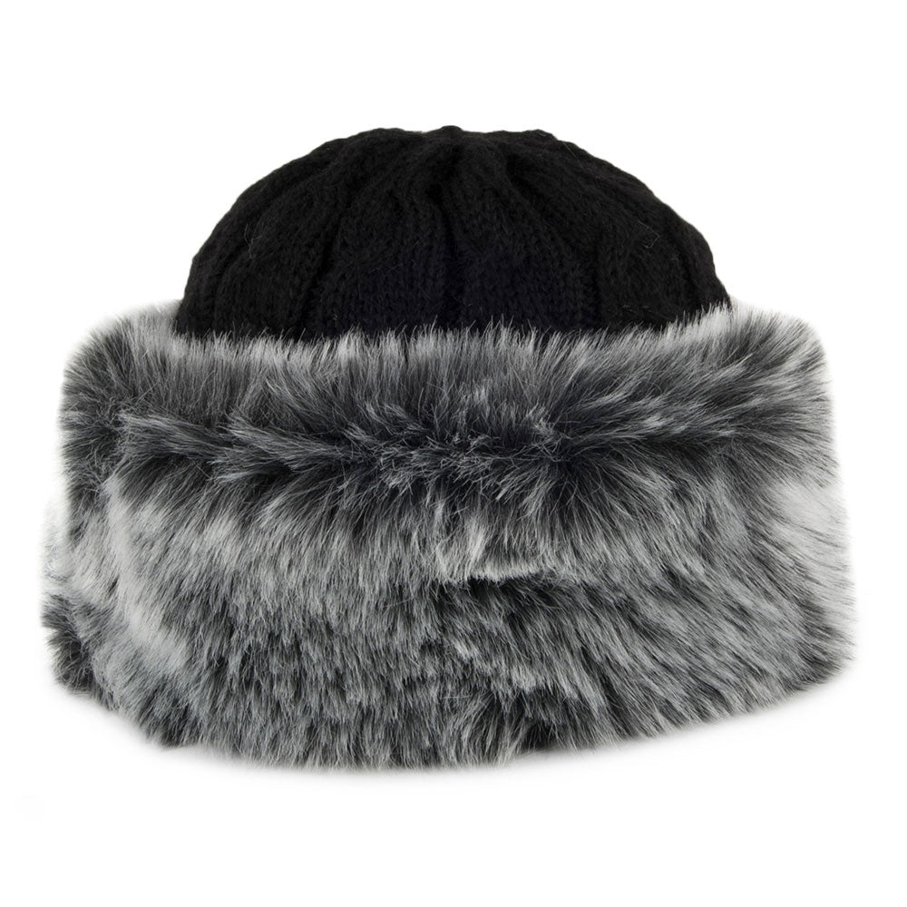 Chapeau Hiver Tricot Italien avec Revers en Fausse Fourrure noir WHITELEY