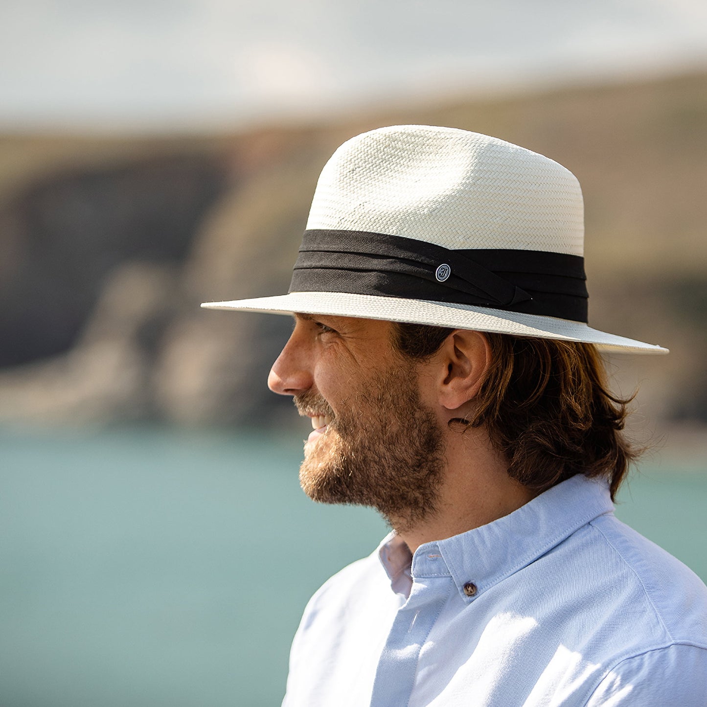 Chapeau Fedora Safari en Paille Toyo ivoire avec Bandeau noir JAXON & JAMES
