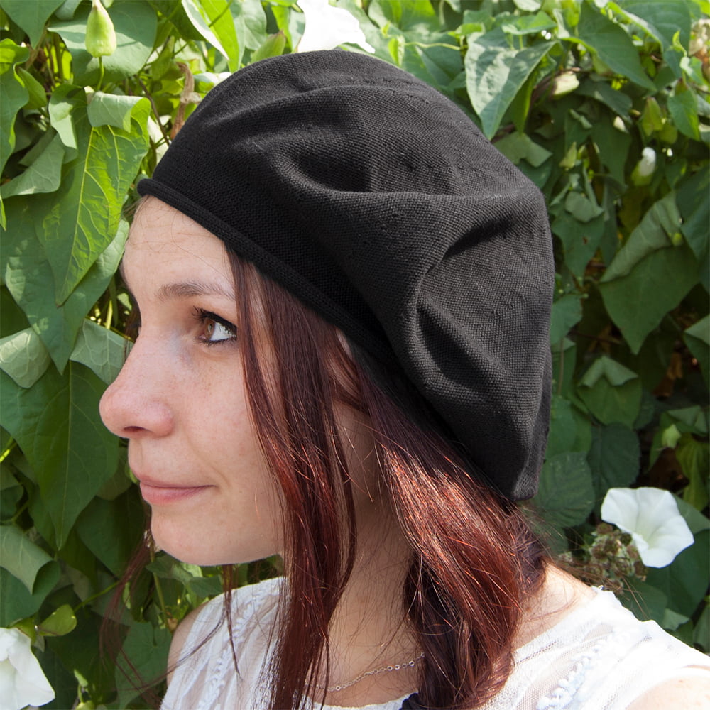 Béret en Coton 29cm de Diamètre noir SUR LA TÊTE