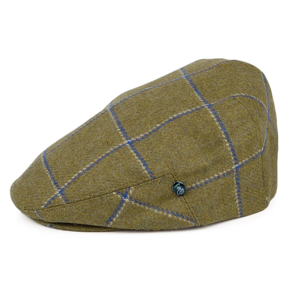 Casquette Plate en Laine Vierge Anglaise à Carreaux olive clair CITY SPORT