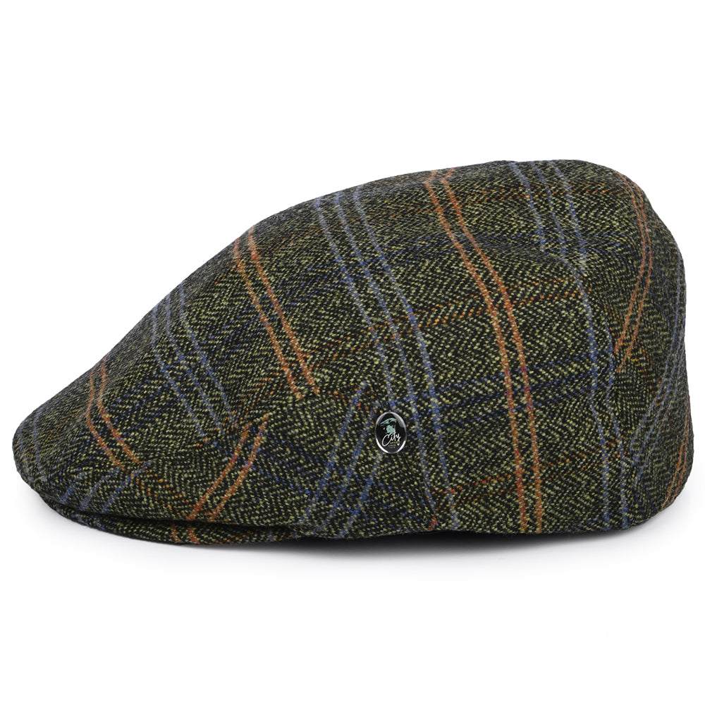 Casquette Plate en Laine Vierge à Carreaux et Chevrons beige sable-noir-multi CITY SPORT
