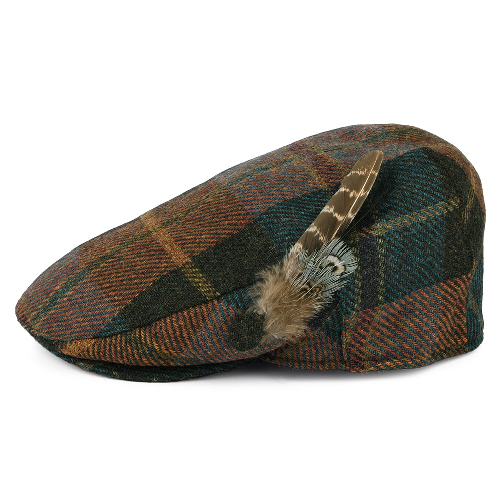 Casquette Plate en Laine Britannique Tartan Plume bleu sarcelle-rouille FAILSWORTH