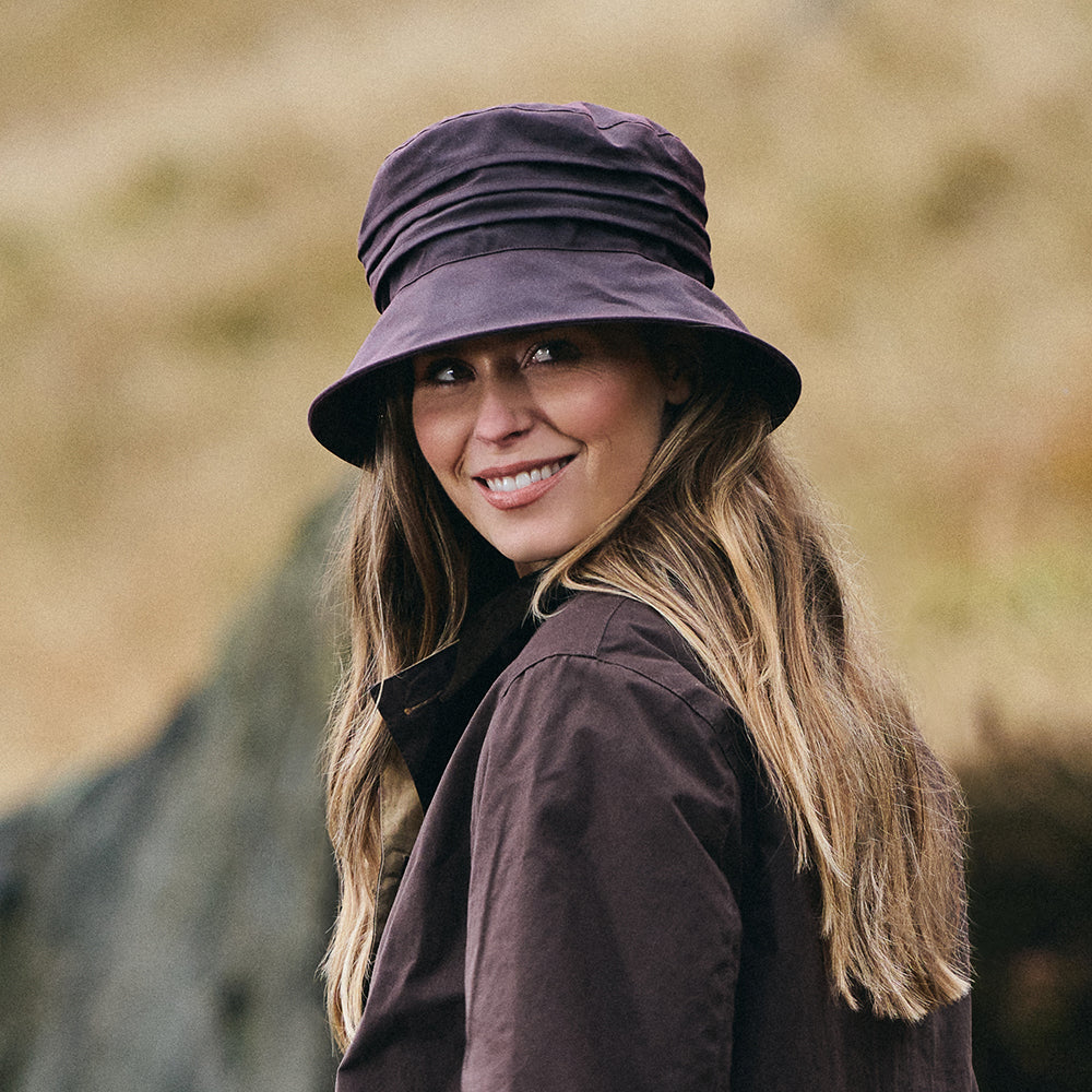 Chapeau Bob Femme en Coton Ciré Britannique vin FAILSWORTH