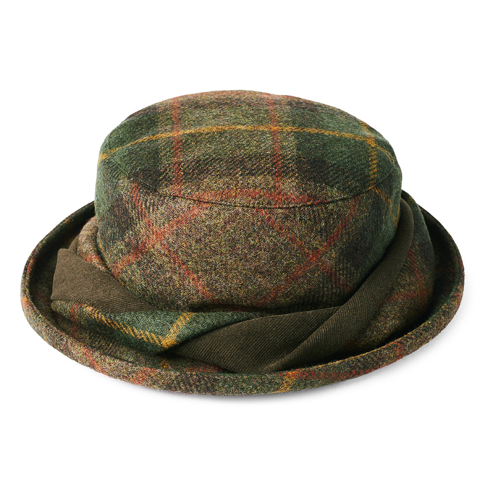 Chapeau Bob en Laine Britannique Tartan vert-marron-moutarde FAILSWORTH