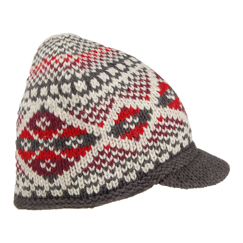 Bonnet à Visière Fair Isle Brooklyn rouge-gris KUSAN