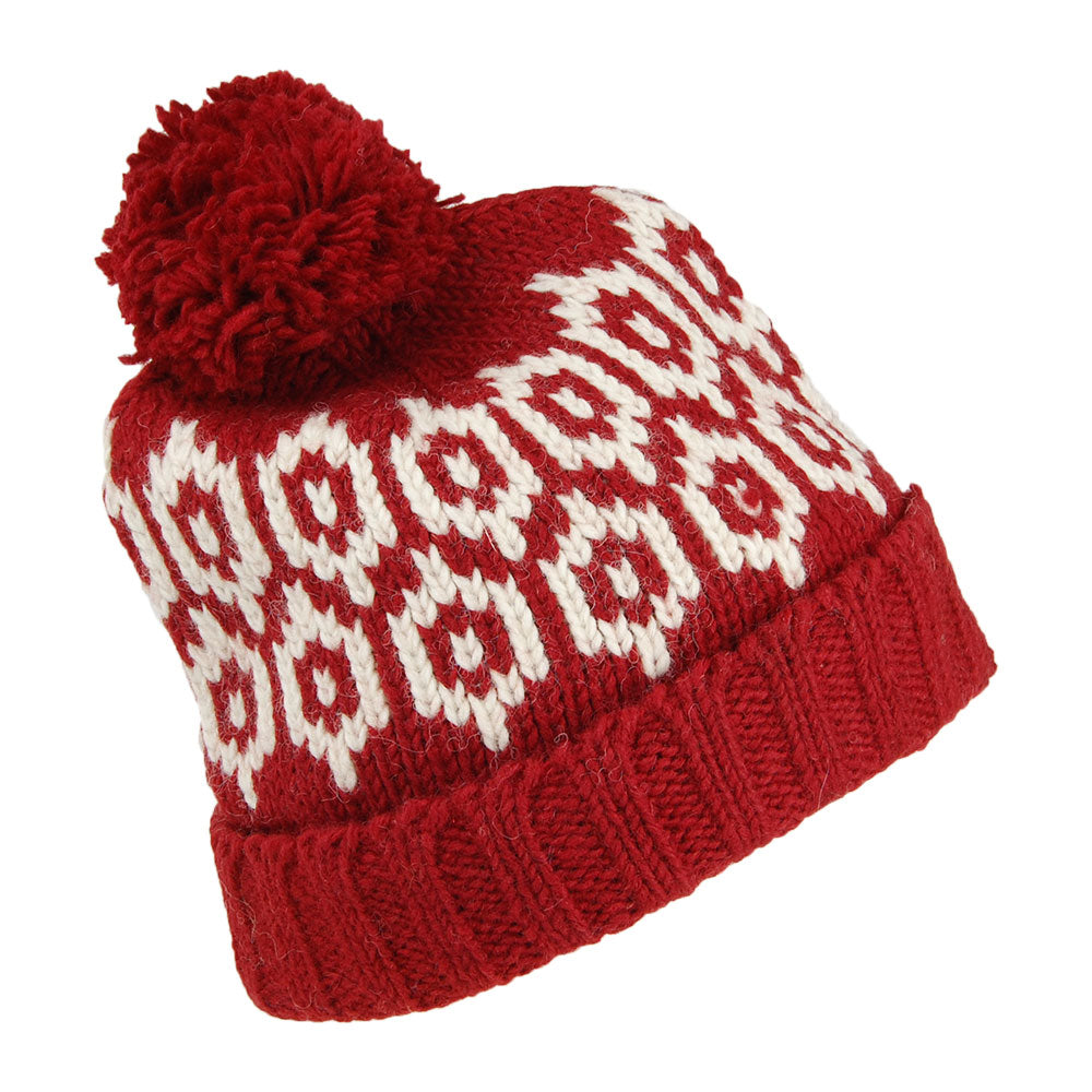 Bonnet à Pompon à Motifs Turn Up rouge KUSAN