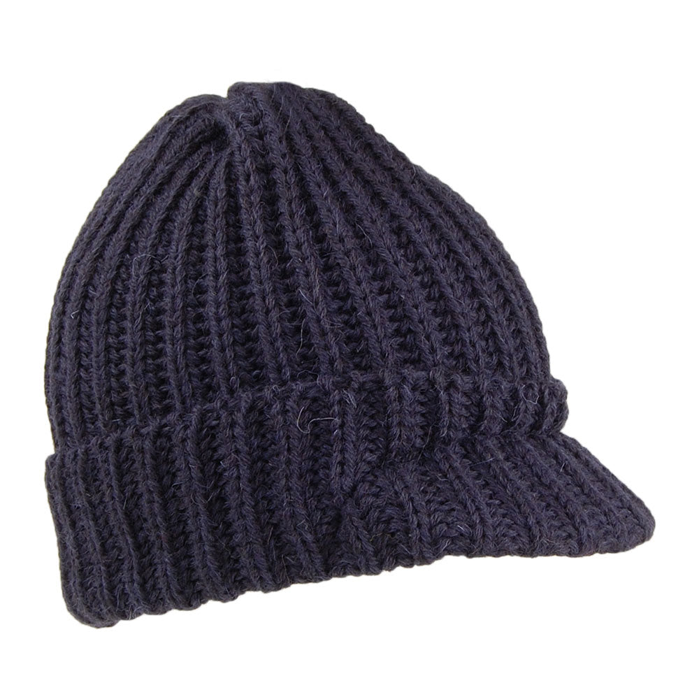 Bonnet à Visière Courte en Laine Anglaise bleu marine HIGHLAND 2000