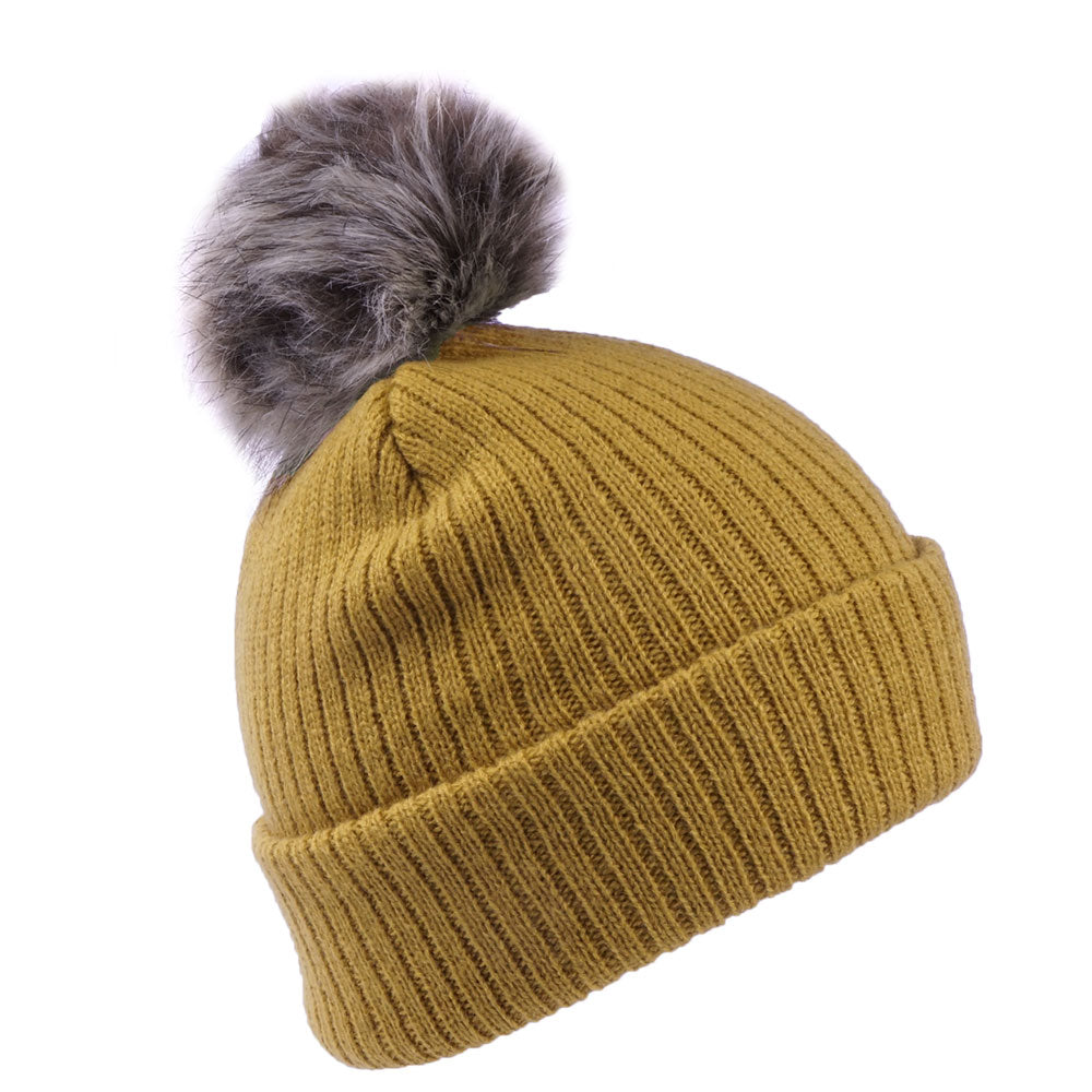 Bonnet à Pompon en Fausse Fourrure Alison beige sable BRIXTON