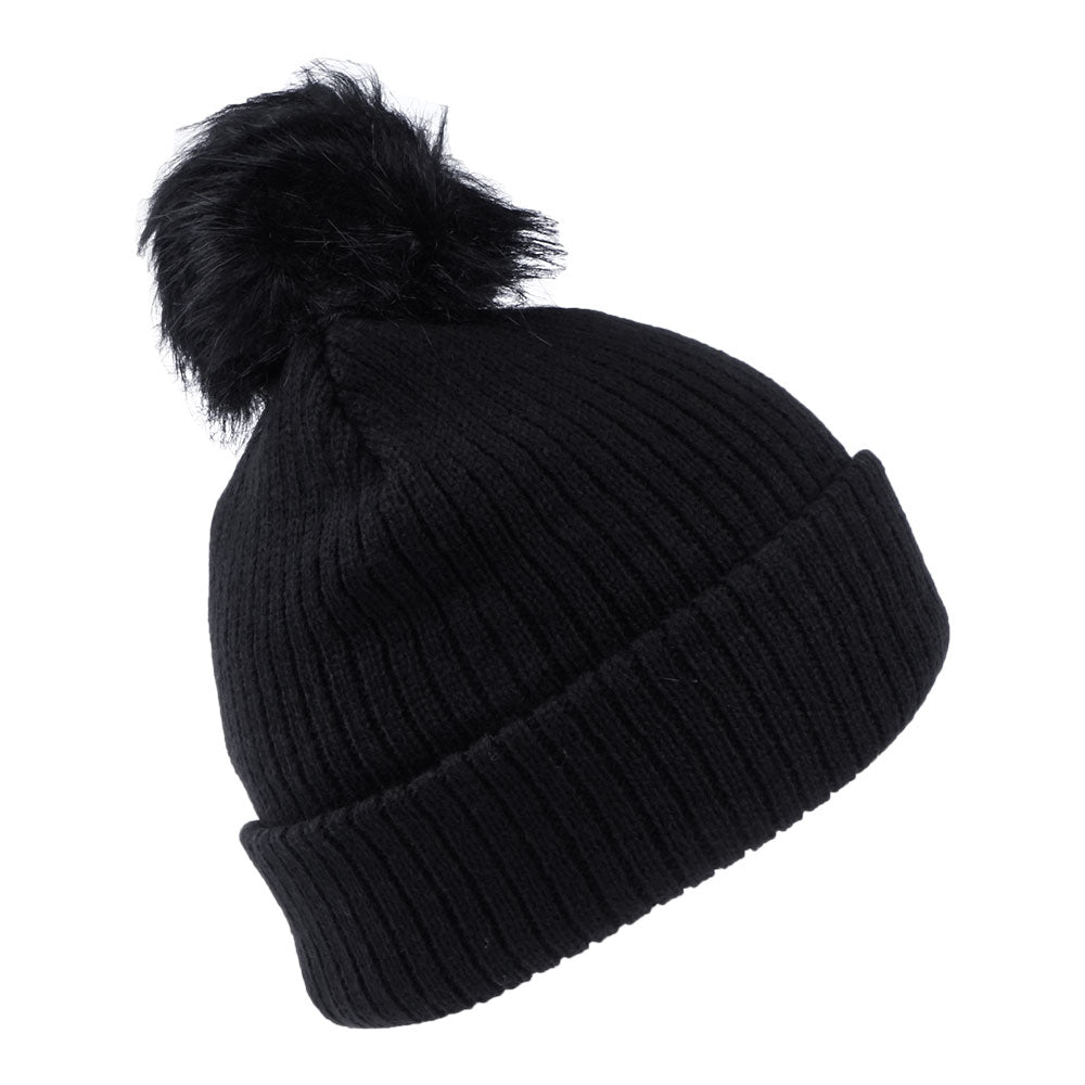 Bonnet à Pompon en Fausse Fourrure Alison noir BRIXTON