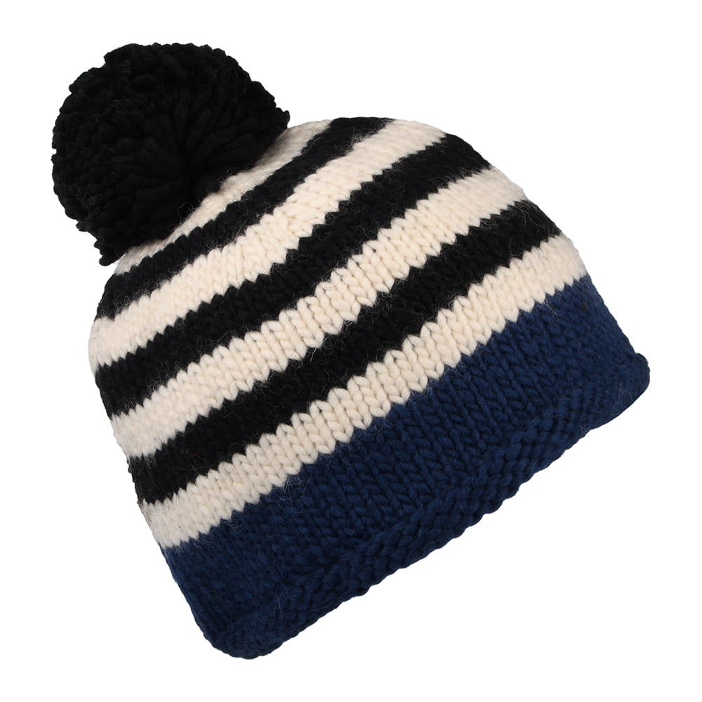 Bonnet à Pompon Point de Riz bleu marine KUSAN