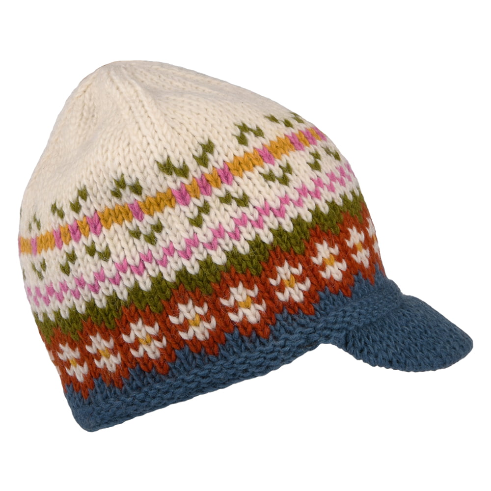 Bonnet à Visière Fair Isle Brooklyn crème-bleu KUSAN
