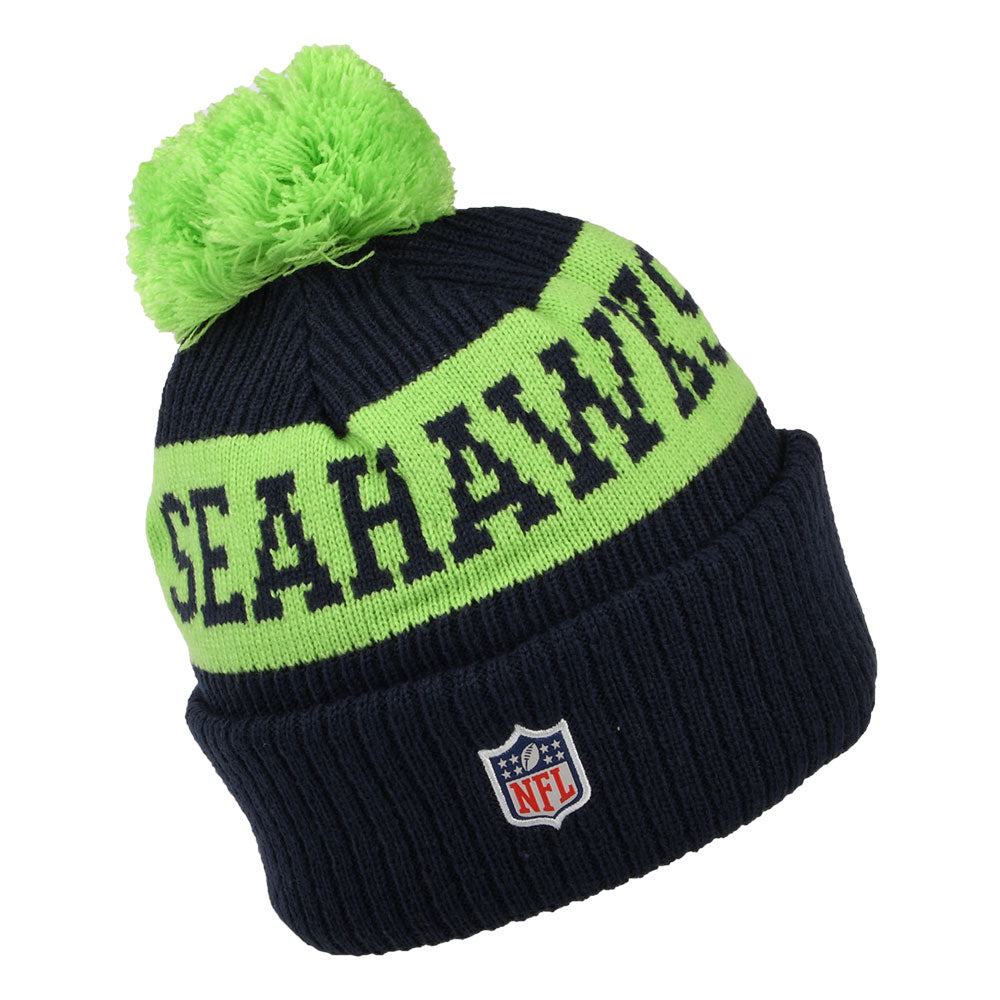 Bonnet à Pompon NFL On Field Sport Knit Seattle Seahawks bleu marine-vert NEW ERA