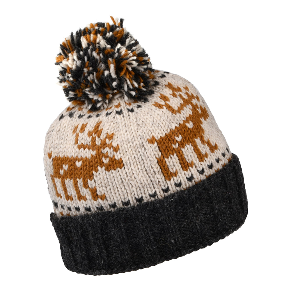 Bonnet à Pompon Turn Up Reindeer caramel-crème KUSAN