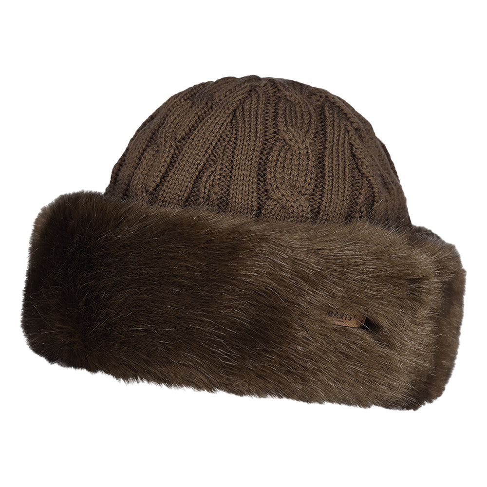 Bonnet à Torsades et Fausse Fourrure marron foncé BARTS