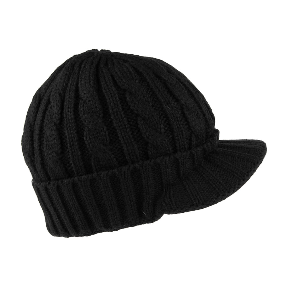 Bonnet à Visière et Revers Tricoté noir JAXON & JAMES - VENTE EN GROS