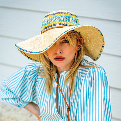 Chapeau Été à Bord Large en Paille Toyo Eloisa beige-turquoise SCALA