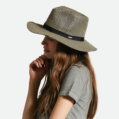 Chapeau Fedora en Paille Toyo à Chevrons Pliable Carolina noir-naturel BRIXTON