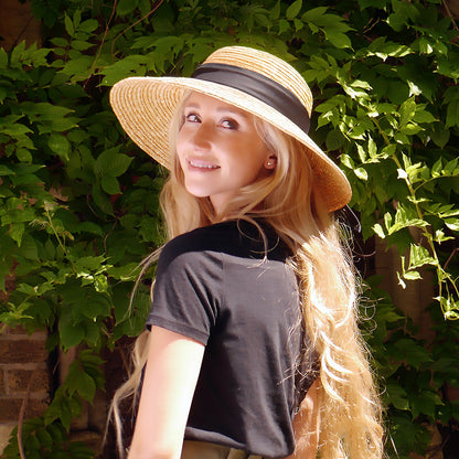 Chapeau Été Canotier en Paille Milan II naturel SUR LA TÊTE