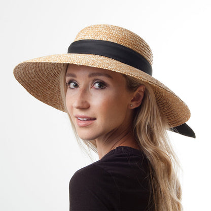 Chapeau Été Canotier en Paille Milan II naturel SUR LA TÊTE