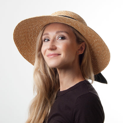 Chapeau Été Canotier en Paille Milan II naturel SUR LA TÊTE