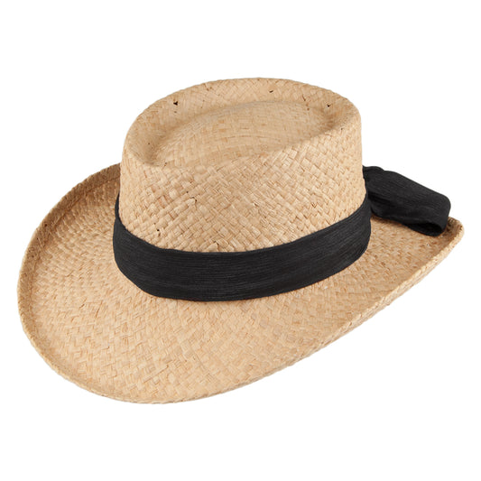 Chapeau Gambler avec Nœud Porquerolles en Raphia naturel et noir SCALA