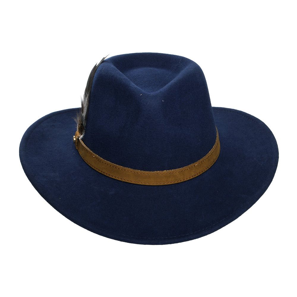 Chapeau Australien Hydrofuge en Laine Feutrée Avec Plumes bleu marine FAILSWORTH