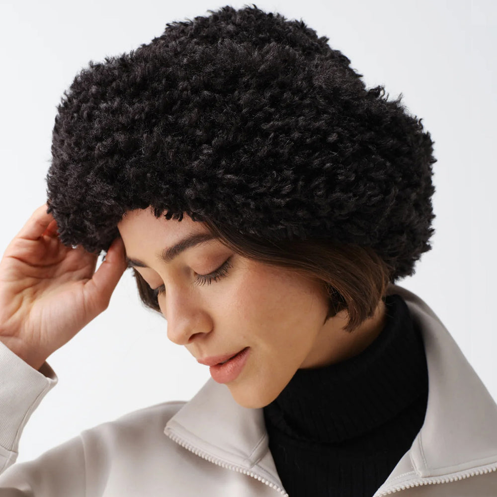 Chapeau Hiver en Fausse Fourrure Sherpa noir HELEN MOORE