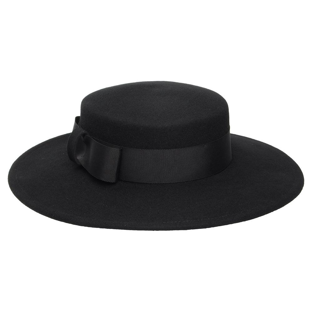 Chapeau Canotier en Laine Feutrée Fiona noir WHITELEY