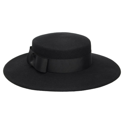 Chapeau Canotier en Laine Feutrée Fiona noir WHITELEY