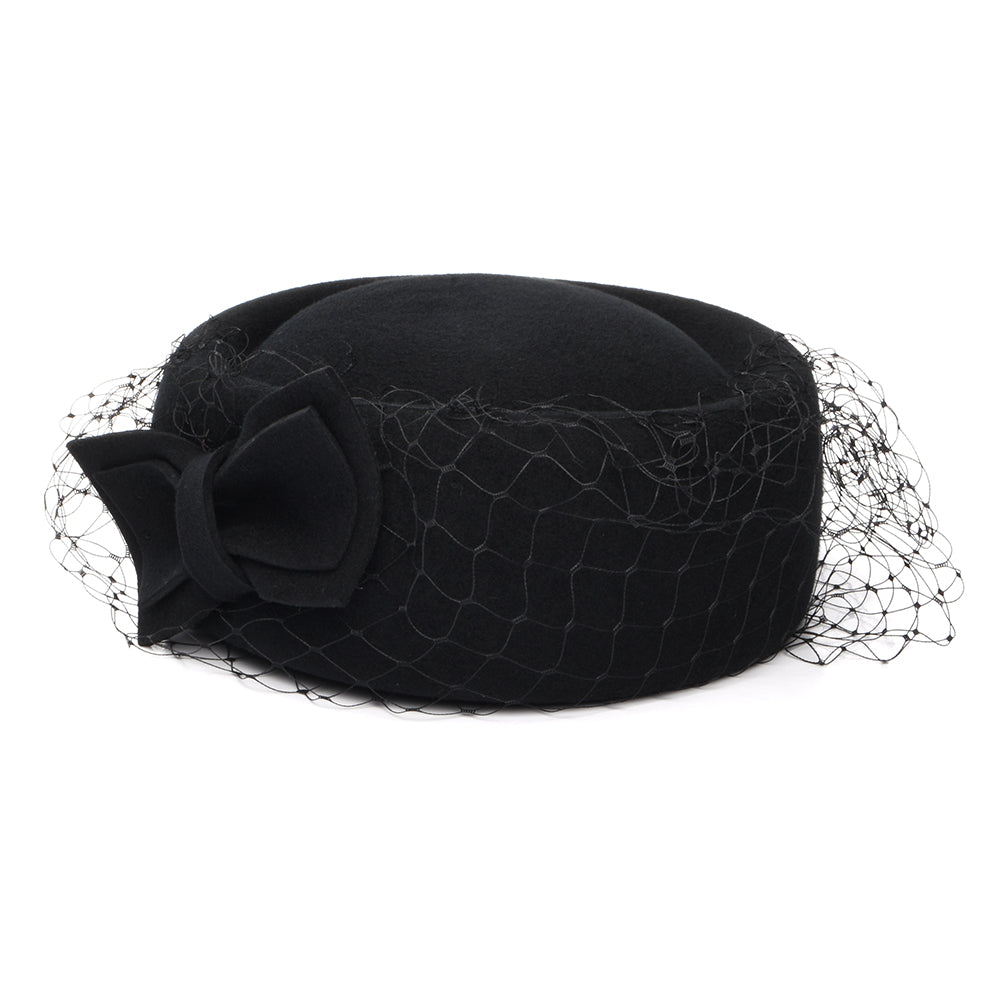 Chapeau Calot en Laine avec Voile Carrie noir WHITELEY