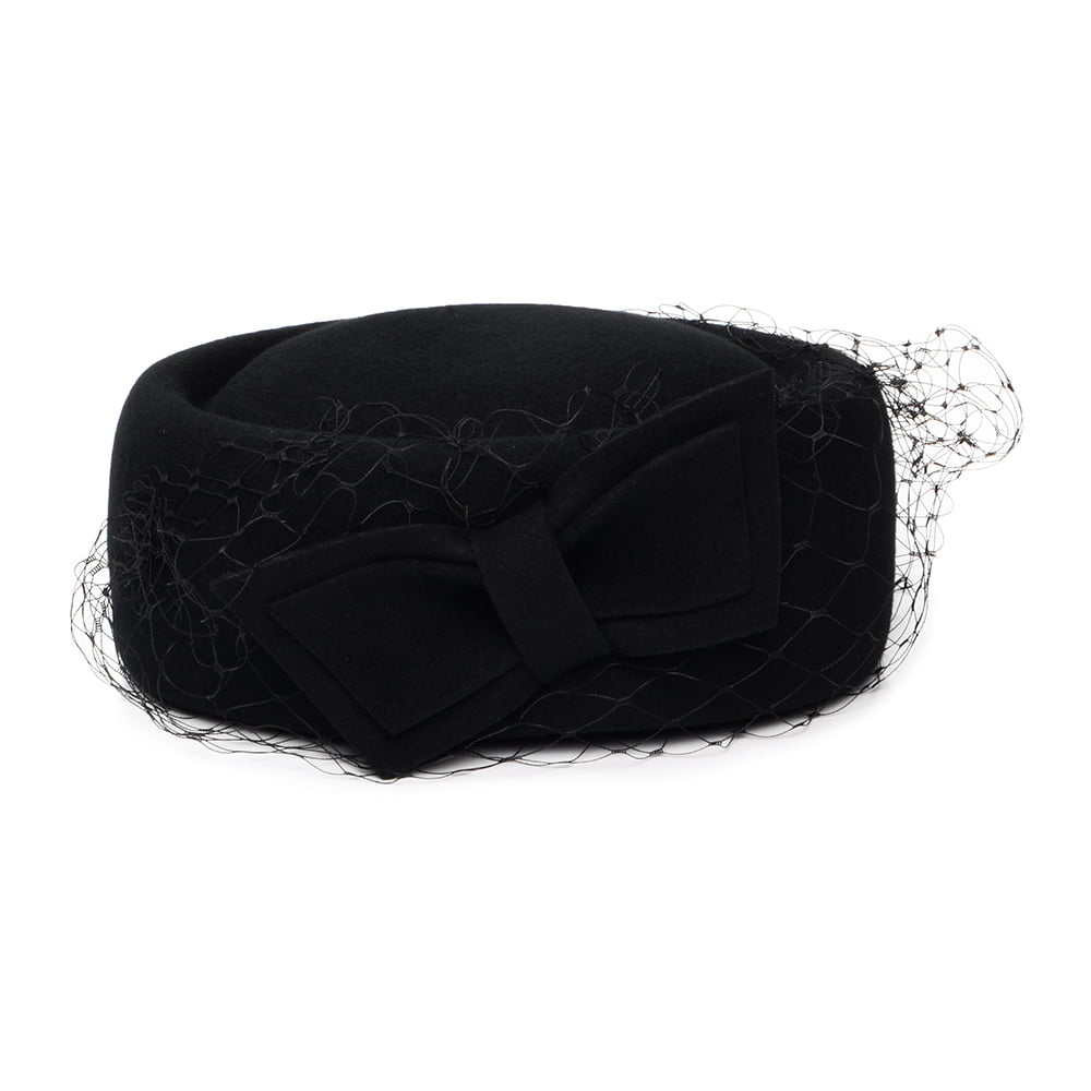Chapeau Calot en Laine avec Voile Carrie noir WHITELEY