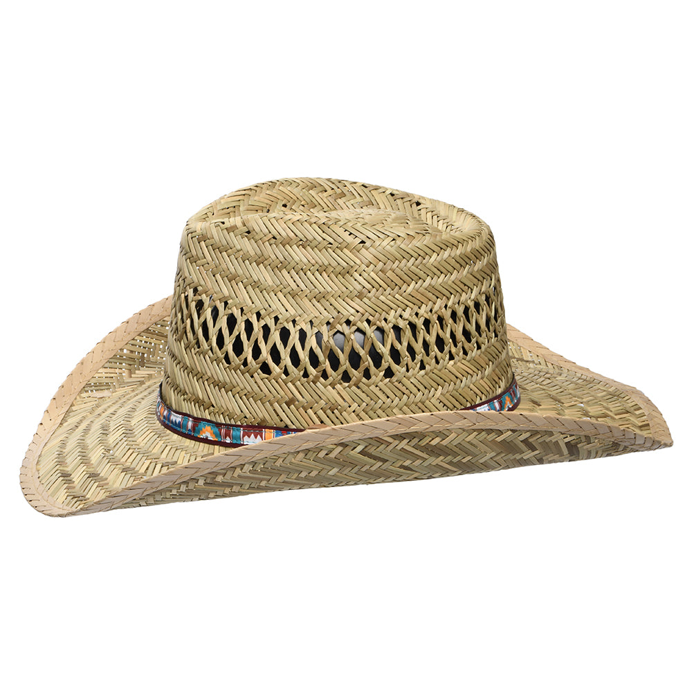 Chapeau Australien en Paille de Jonc avec Bandeau Imprimé naturel-multi DORFMAN PACIFIC