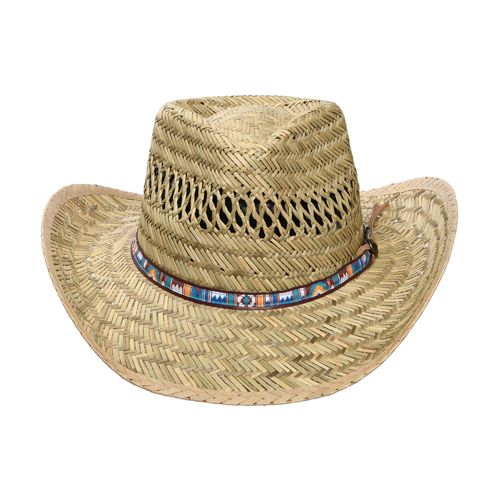 Chapeau Australien en Paille de Jonc avec Bandeau Imprimé naturel-multi DORFMAN PACIFIC