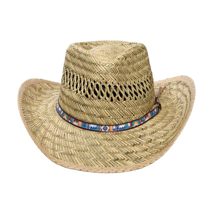 Chapeau Australien en Paille de Jonc avec Bandeau Imprimé naturel-multi DORFMAN PACIFIC