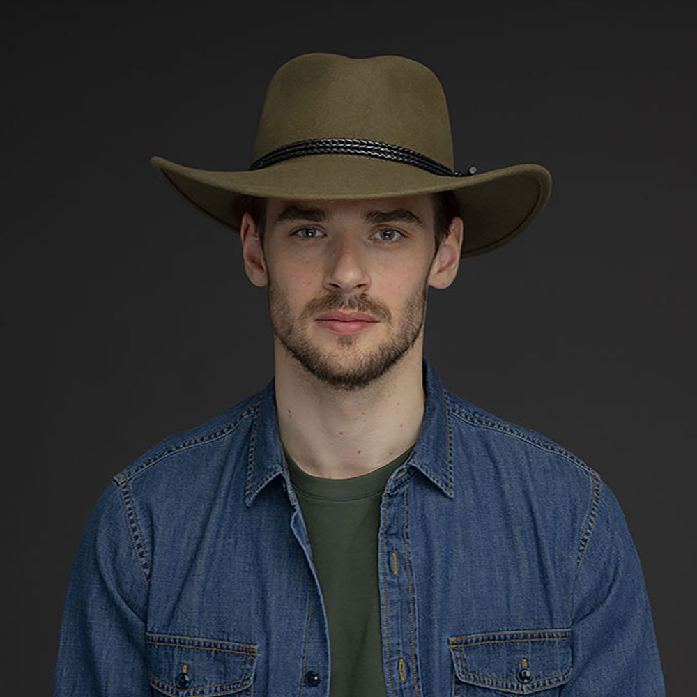 Chapeau Australien en Laine Feutrée Piston olive BAILEY