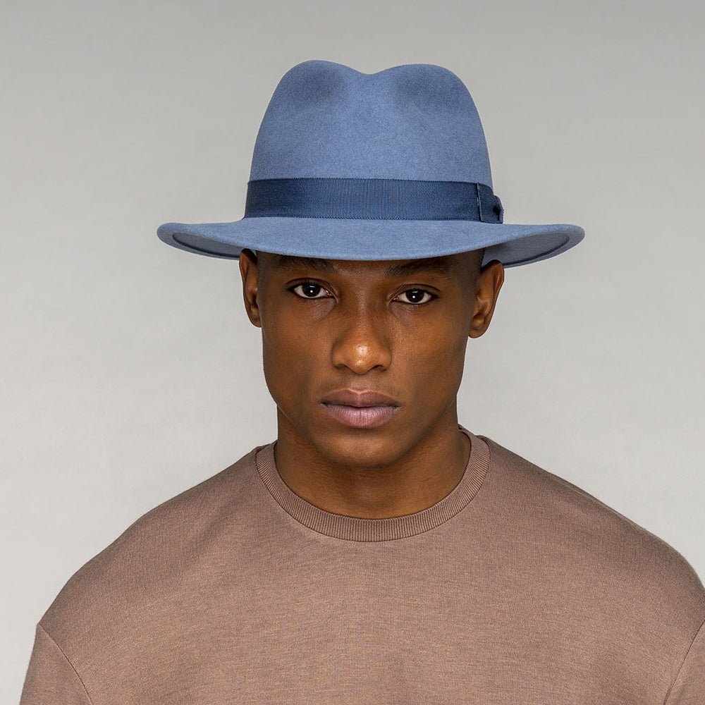 Chapeau Fedora en Laine Feutrée Déformable Hydrofuge Curtis bleu BAILEY