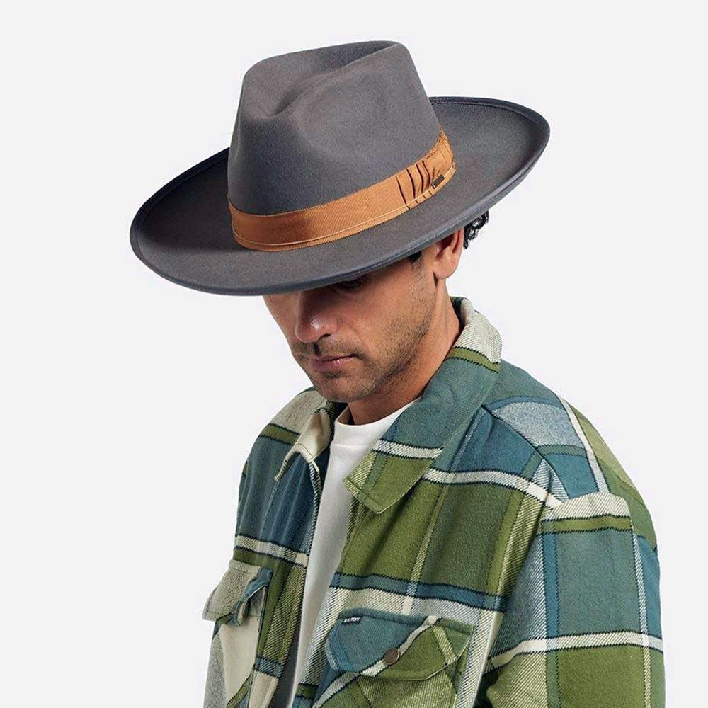 Chapeau Fedora en Laine Feutrée Reno gris foncé BRIXTON