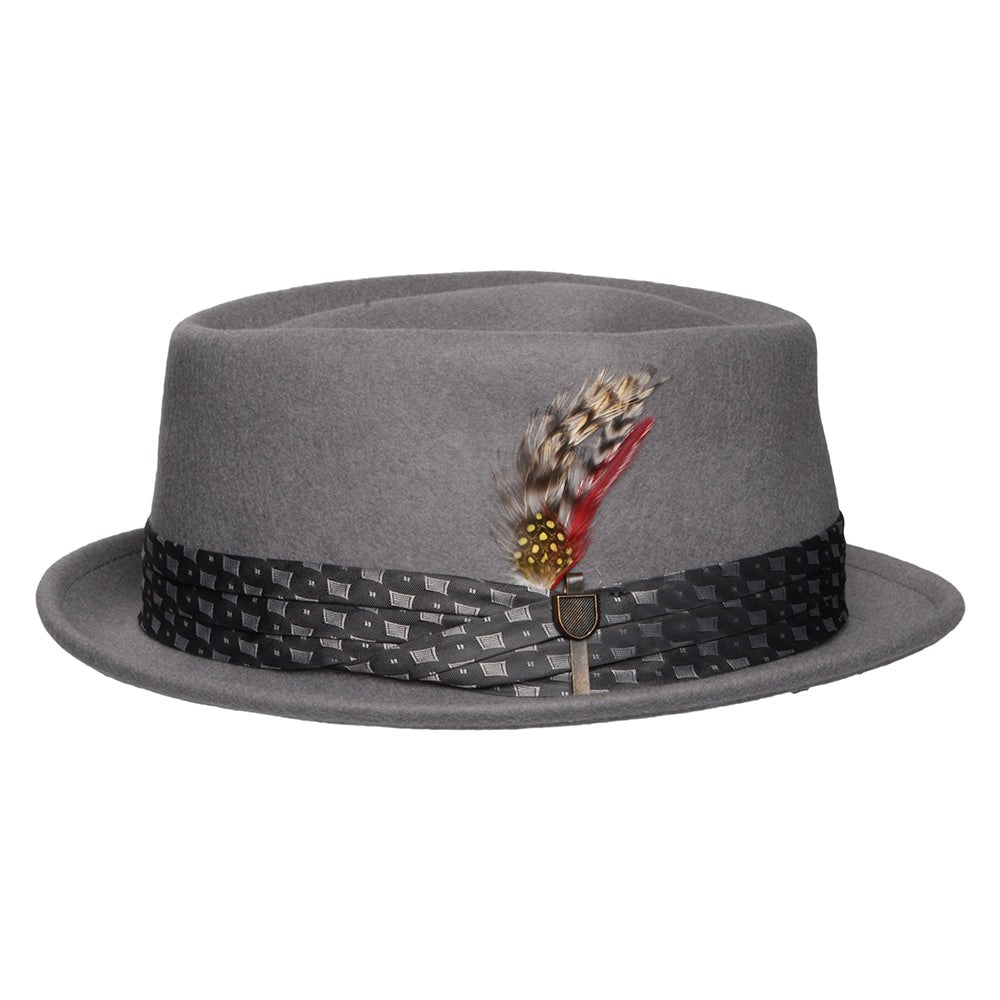 Chapeau Pork Pie en Laine Feutrée Stout gris clair BRIXTON