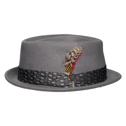 Chapeau Pork Pie en Laine Feutrée Stout gris clair BRIXTON